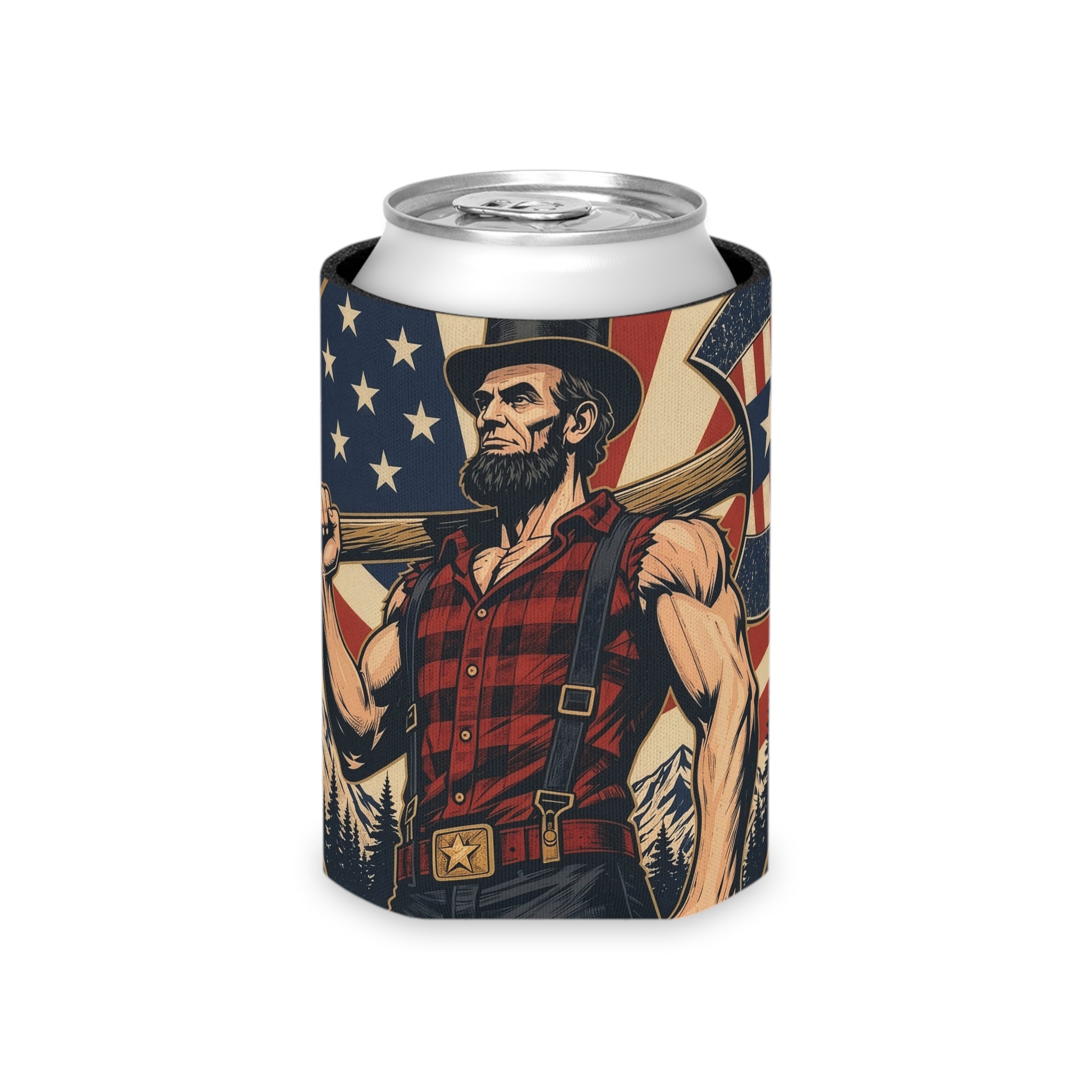 Lumberjack Abe Beer Koozie | Patriotic Can Cooler